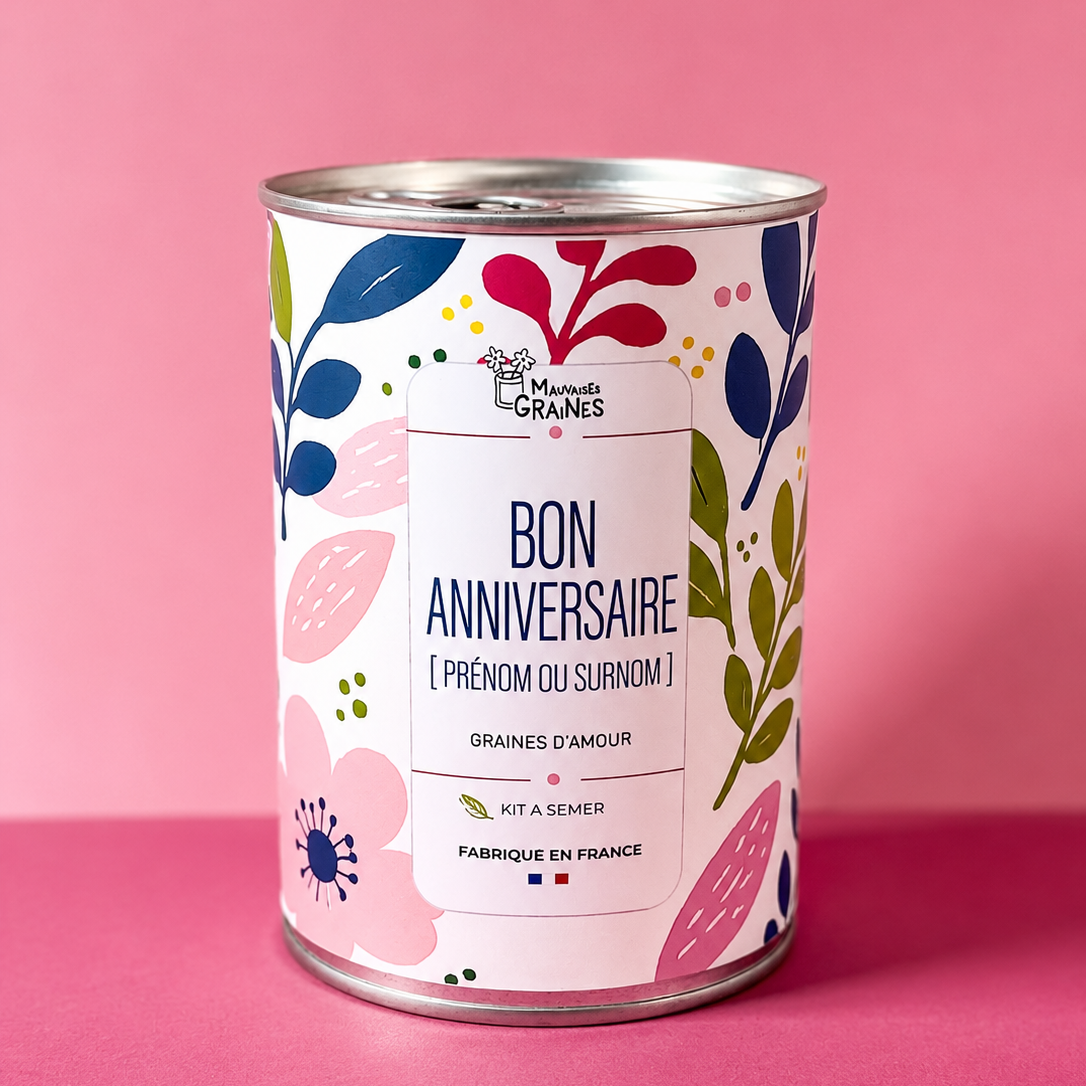 Kit à semer « Bon anniversaire » – prénom ou surnom personnalisable