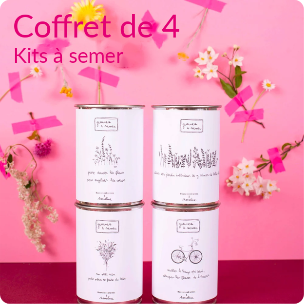 Coffret de 4 kits à semer Narrature, quatre boîtes d’origine et titre rose non gras