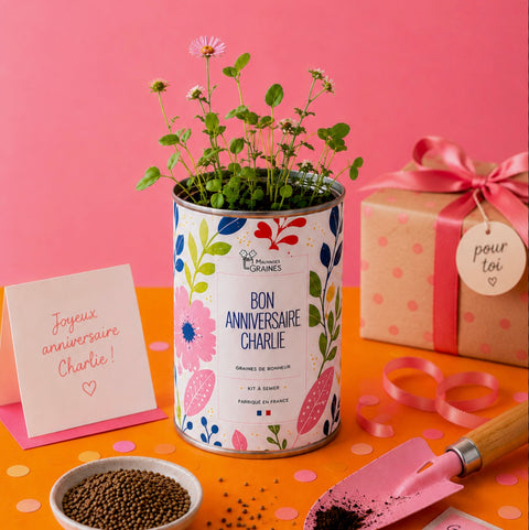 Kit à semer « Bon anniversaire » – prénom ou surnom personnalisable