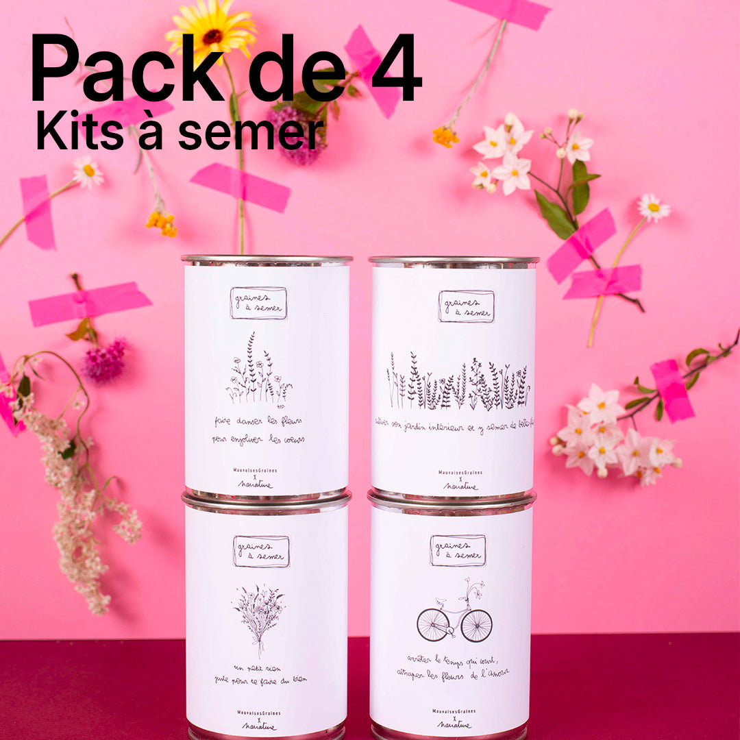Pack de 4 kits à semer Narrature Mauvaises Graines, coffret cadeau original